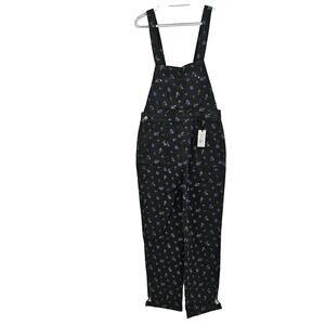 Revolve Weworewhat Womans size L Slouchy Denim Overall Ditzy  Floral Black NEW